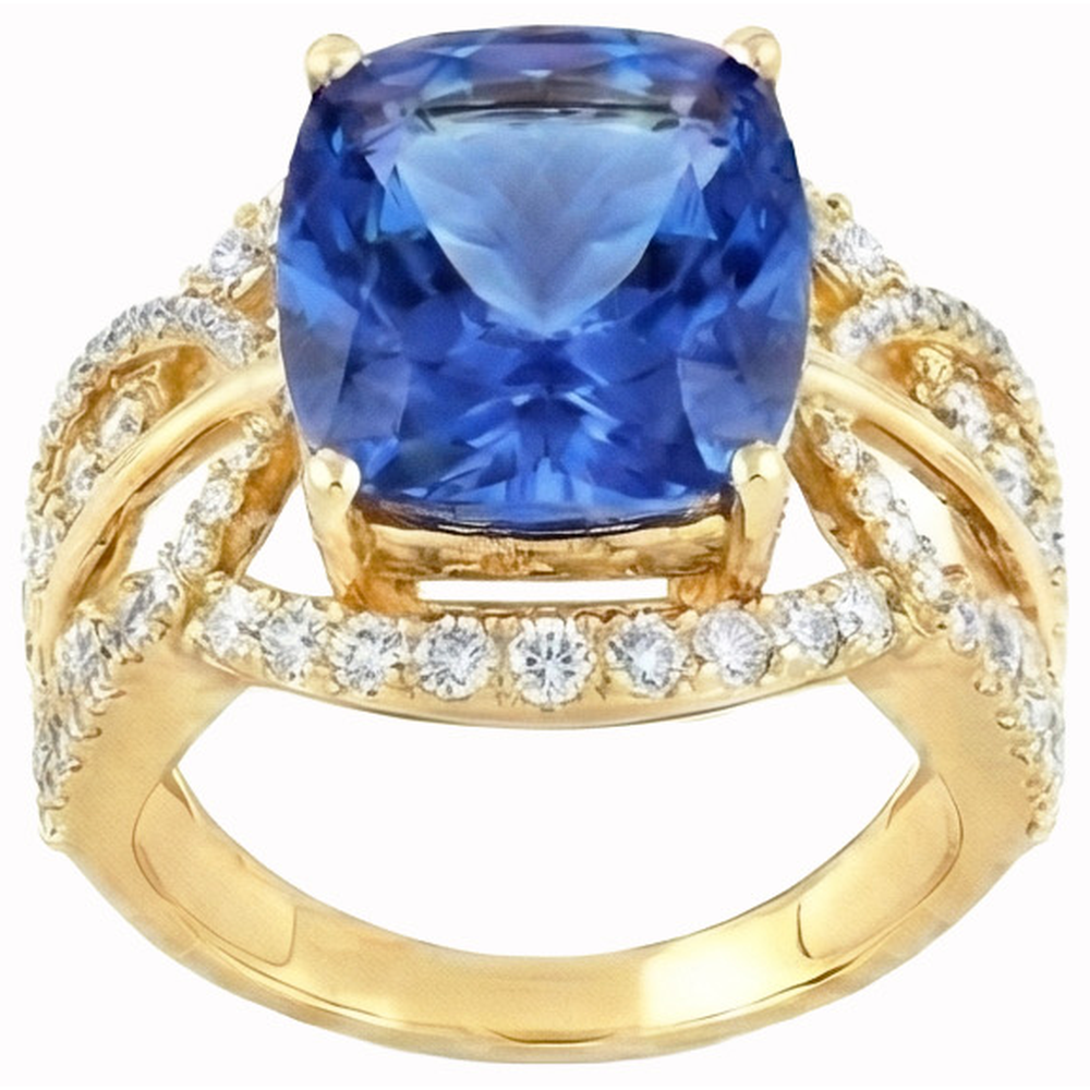 6.01 Ct. Cushion Sri Lanka Blue Sapphire And Natural Earth Mined Diamonds Yellow Gold 14K