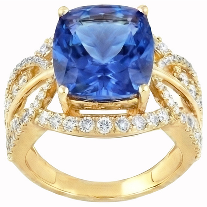 6.01 Ct. Cushion Sri Lanka Blue Sapphire And Natural Earth Mined Diamonds Yellow Gold 14K