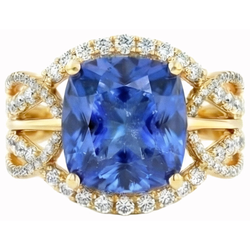 6.01 Ct. Cushion Sri Lanka Blue Sapphire And Natural Earth Mined Diamonds Yellow Gold 14K