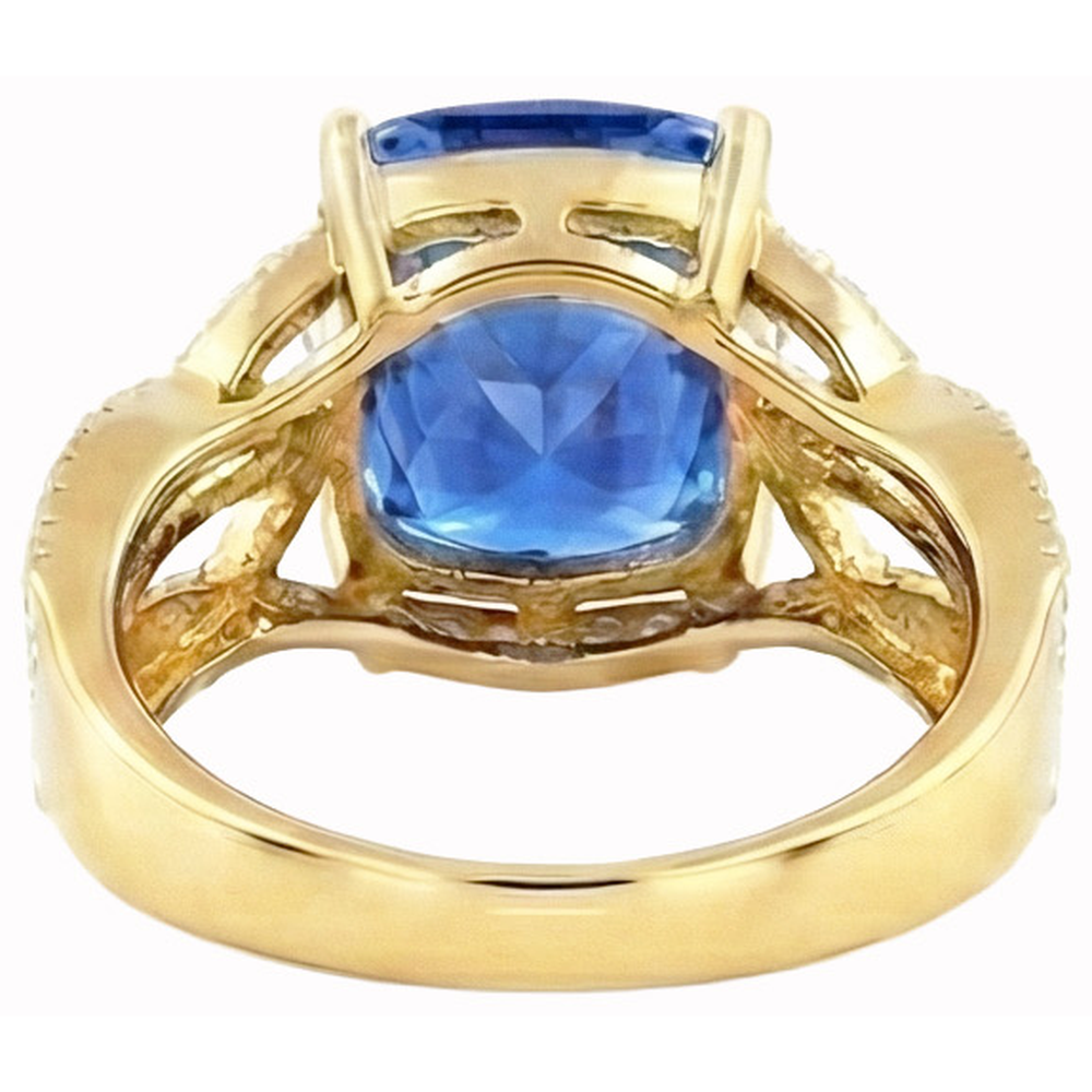 6.01 Ct. Cushion Sri Lanka Blue Sapphire And Natural Earth Mined Diamonds Yellow Gold 14K