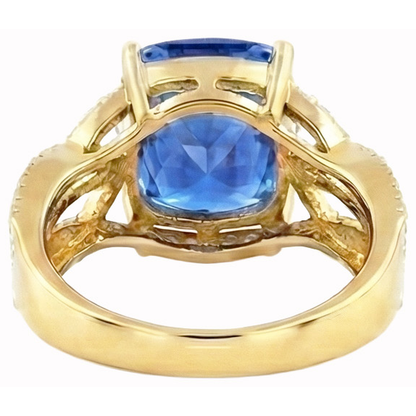 6.01 Ct. Cushion Sri Lanka Blue Sapphire And Natural Earth Mined Diamonds Yellow Gold 14K
