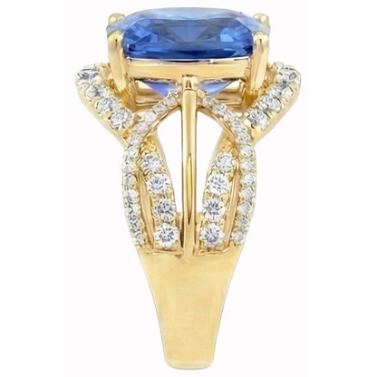 6.01 Ct. Cushion Sri Lanka Blue Sapphire And Natural Earth Mined Diamonds Yellow Gold 14K