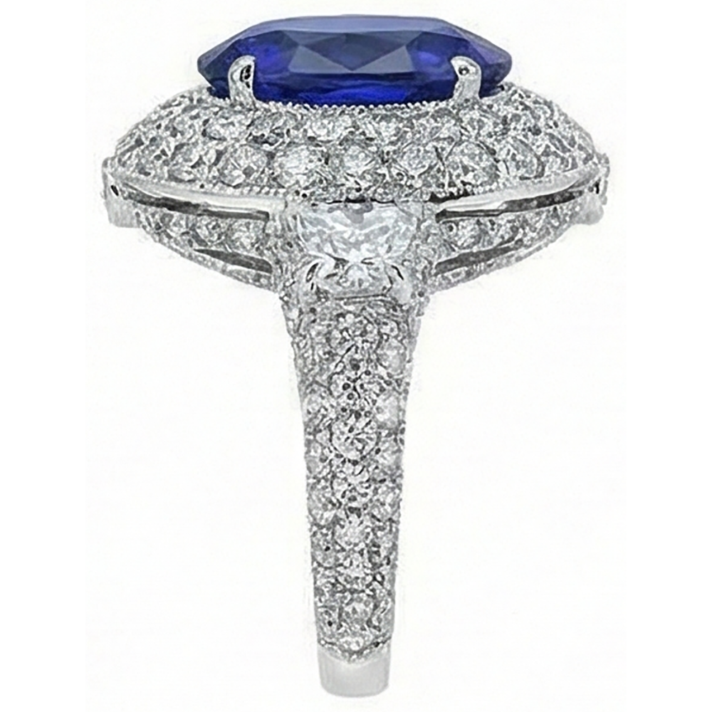 6.01 Ct Tanzanite Oval And Natural Earth Mined Diamonds Ring White Gold 14K