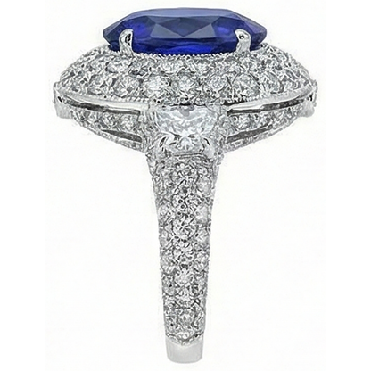 6.01 Ct Tanzanite Oval And Natural Earth Mined Diamonds Ring White Gold 14K