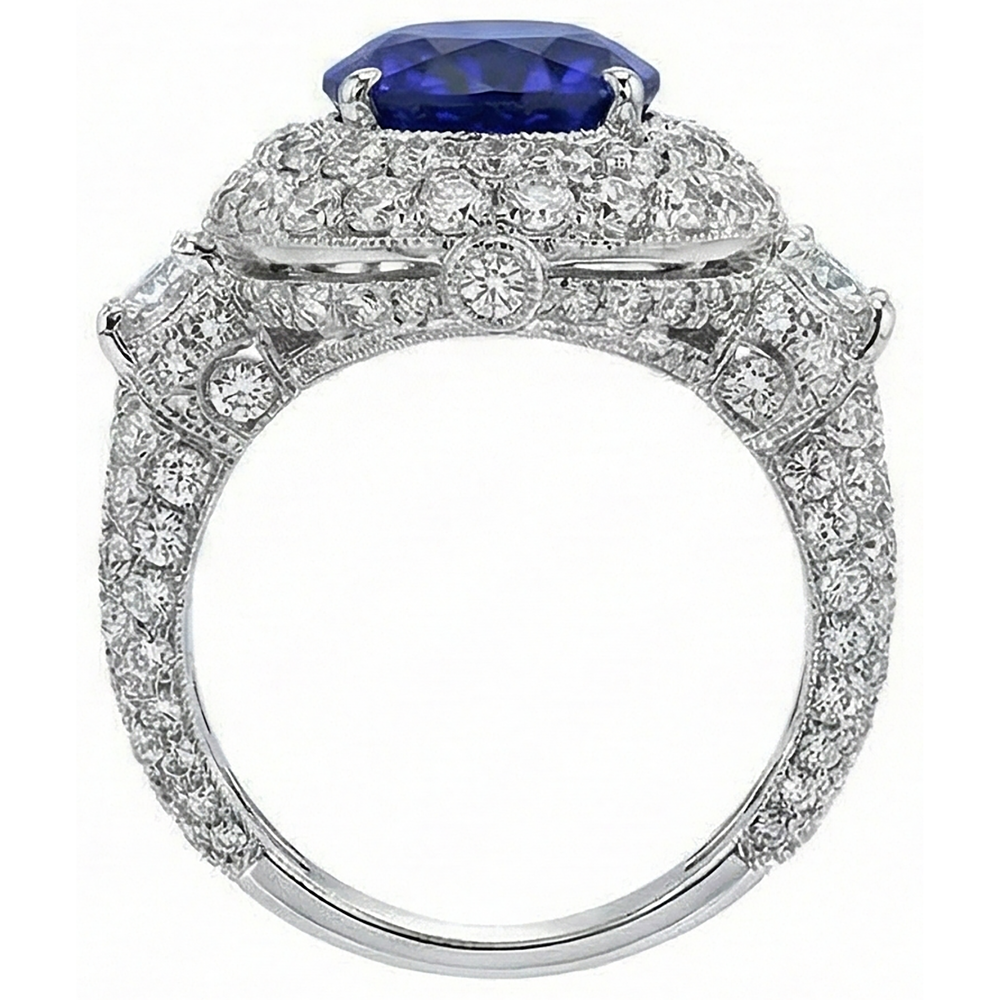 6.01 Ct Tanzanite Oval And Natural Earth Mined Diamonds Ring White Gold 14K
