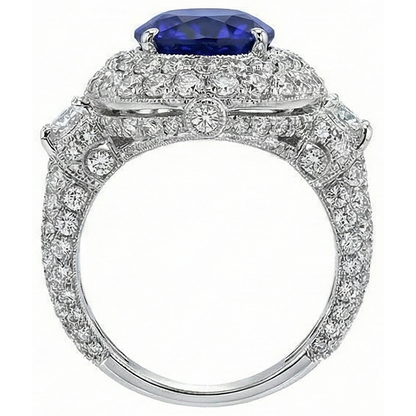 6.01 Ct Tanzanite Oval And Natural Earth Mined Diamonds Ring White Gold 14K