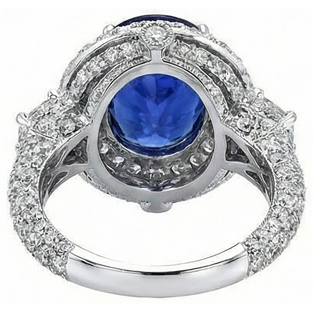 6.01 Ct Tanzanite Oval And Natural Earth Mined Diamonds Ring White Gold 14K