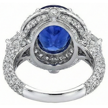 6.01 Ct Tanzanite Oval And Natural Earth Mined Diamonds Ring White Gold 14K