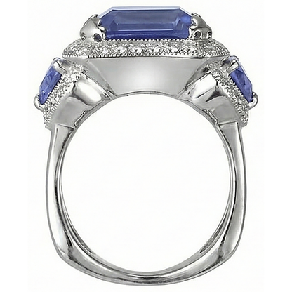 6.01 Ct Tanzanite Round Natural Earth Mined Diamonds Engagement Ring White Gold 14K