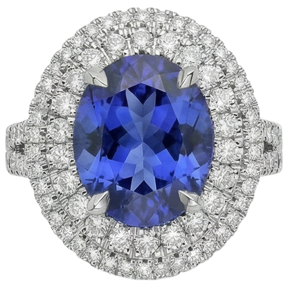 6.15 Carats Oval Tanzanite And Natural Earth Mined Diamonds Wedding Ring White Gold 14K