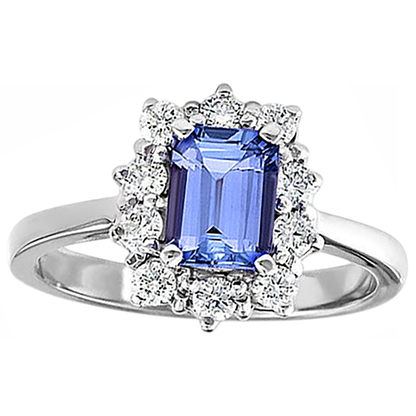 6.20 Carats Tanzanite And Natural Earth Mined Diamonds Ring White Gold 14K