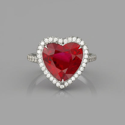 6.25 Carats Heart Cut Ruby Gemstone And Natural Earth Mined Diamond Ring White Gold 14K