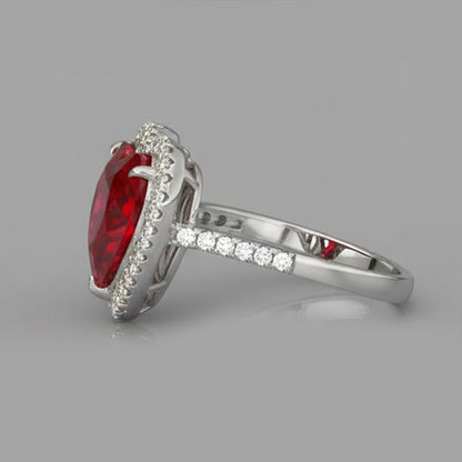 6.25 Carats Heart Cut Ruby Gemstone And Natural Earth Mined Diamond Ring White Gold 14K