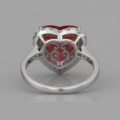 6.25 Carats Heart Cut Ruby Gemstone And Natural Earth Mined Diamond Ring White Gold 14K