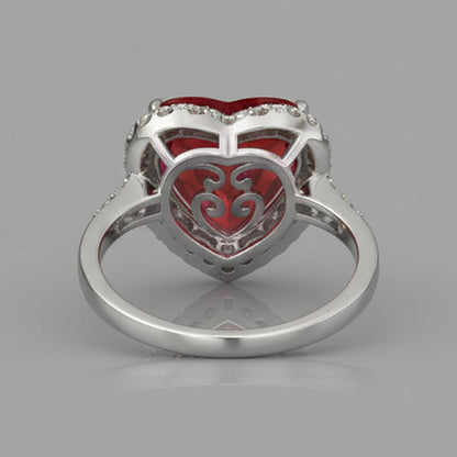 6.25 Carats Heart Cut Ruby Gemstone And Natural Earth Mined Diamond Ring White Gold 14K