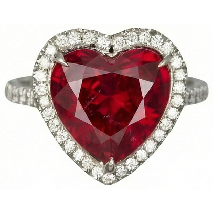 6.25 Carats Heart Cut Ruby Gemstone And Natural Earth Mined Diamond Ring White Gold 14K