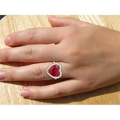6.25 Carats Heart Cut Ruby Gemstone And Natural Earth Mined Diamond Ring White Gold 14K