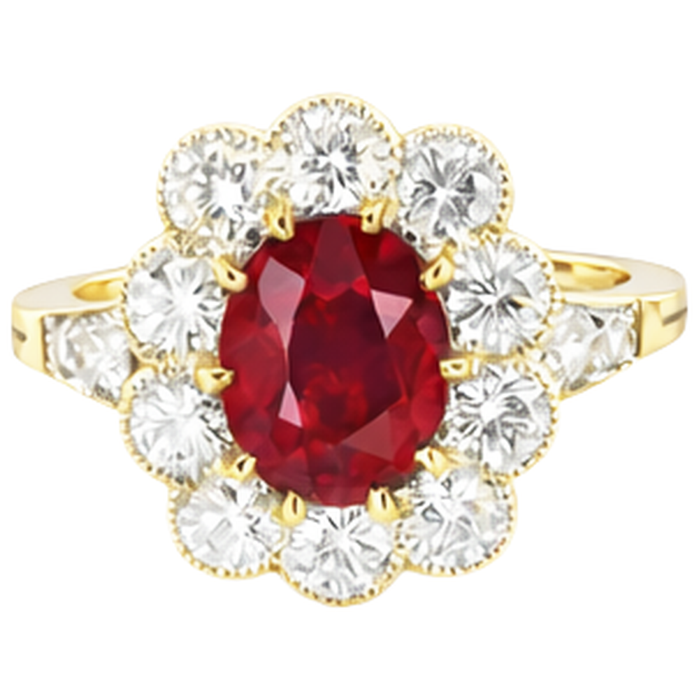 6.25 Carats Prong Set Ruby And Natural Earth Mined Diamonds Anniversary Ring