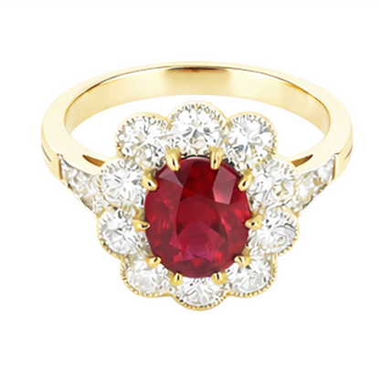 6.25 Carats Prong Set Ruby And Natural Earth Mined Diamonds Anniversary Ring