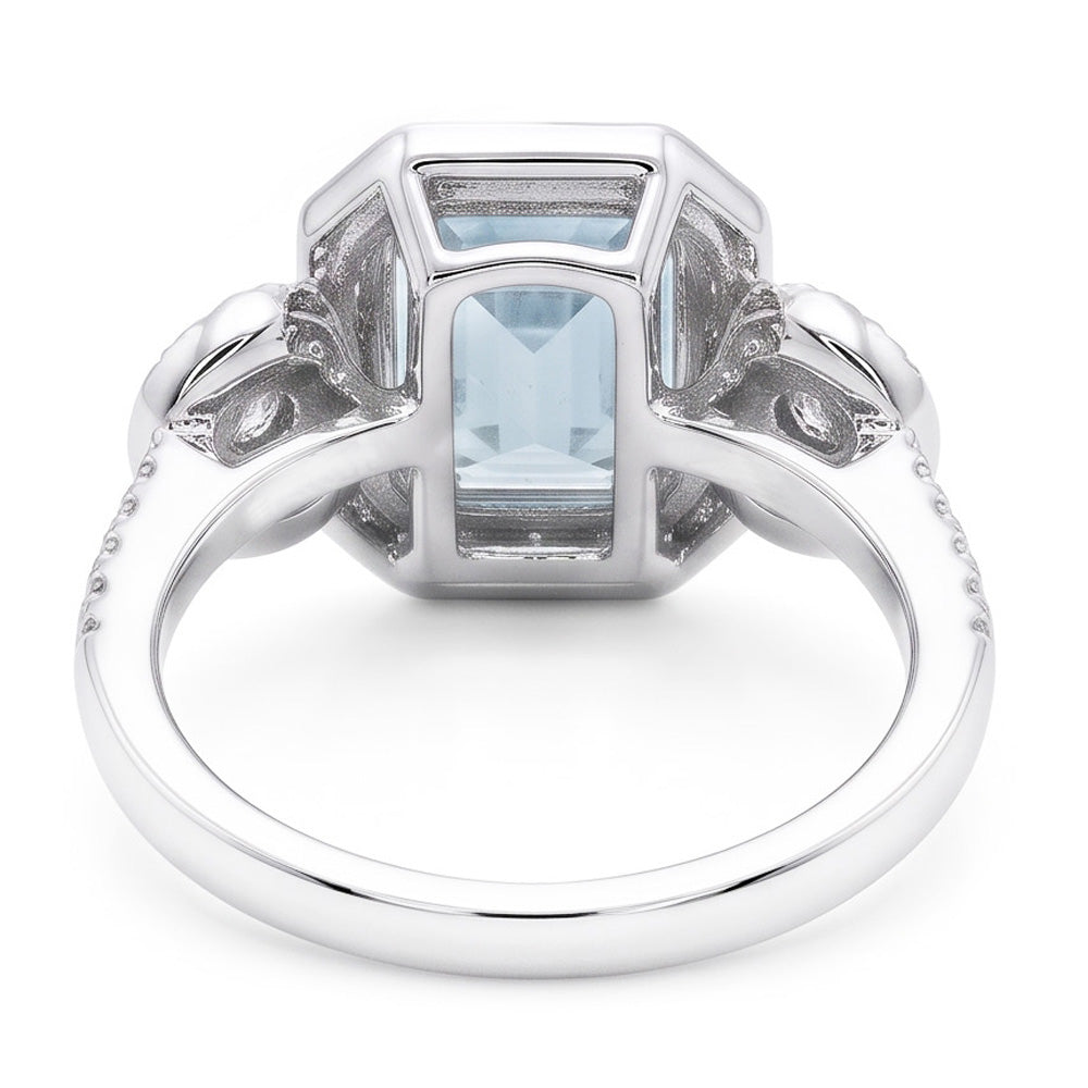 6.25 Ct Emerald Cut Aquamarine And Small Natural Earth Mined Diamonds Ring White Gold