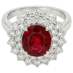 6.25 Ct Oval Cut Ruby With Natural Earth Mined Diamonds Ring White Gold 14K