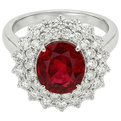 6.25 Ct Oval Cut Ruby With Natural Earth Mined Diamonds Ring White Gold 14K