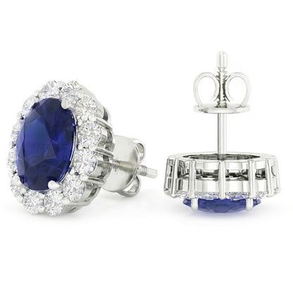 6.40 Ct Oval Sapphire And IGI CERTIFIED Diamonds Ladies Studs Earring White