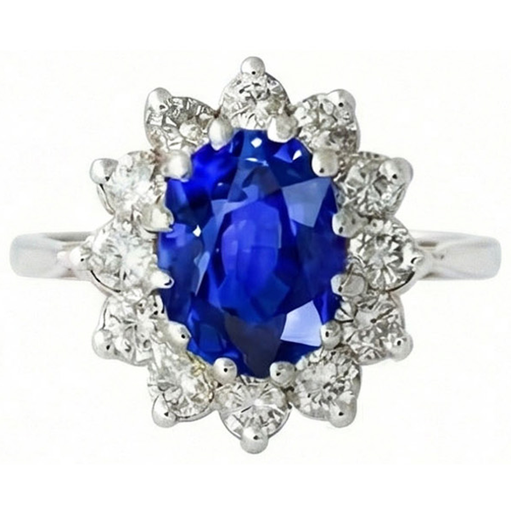 6.50 Carat Flower Sri Lankan Sapphire Ring Natural Earth Mined Diamond White Gold 14K