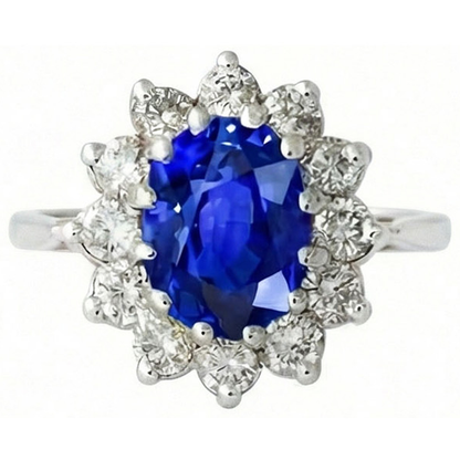 6.50 Carat Flower Sri Lankan Sapphire Ring Natural Earth Mined Diamond White Gold 14K