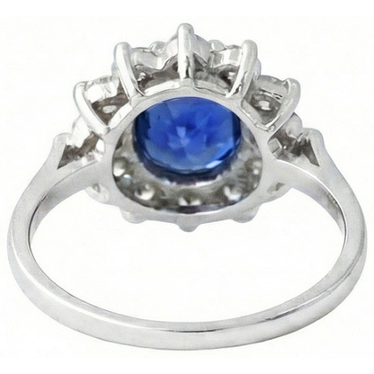 6.50 Carat Flower Sri Lankan Sapphire Ring Natural Earth Mined Diamond White Gold 14K