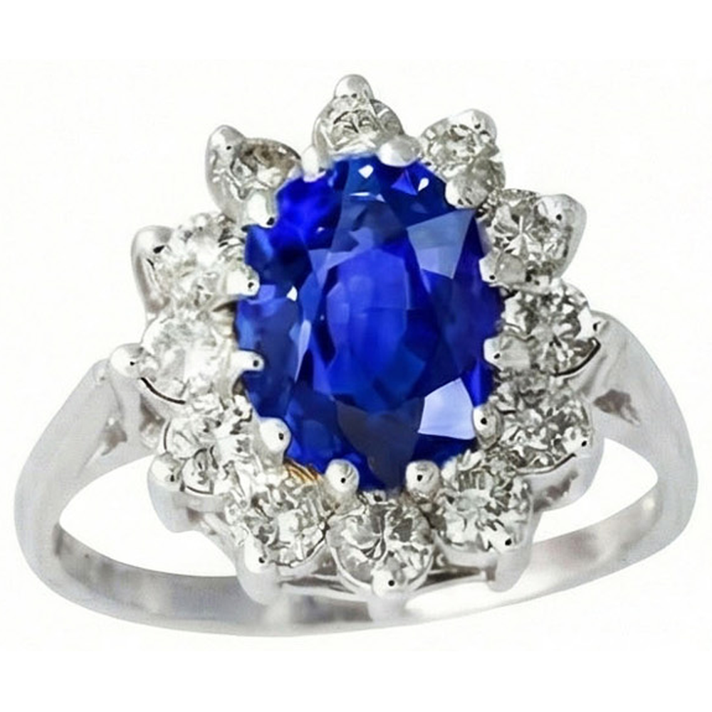 6.50 Carat Flower Sri Lankan Sapphire Ring Natural Earth Mined Diamond White Gold 14K