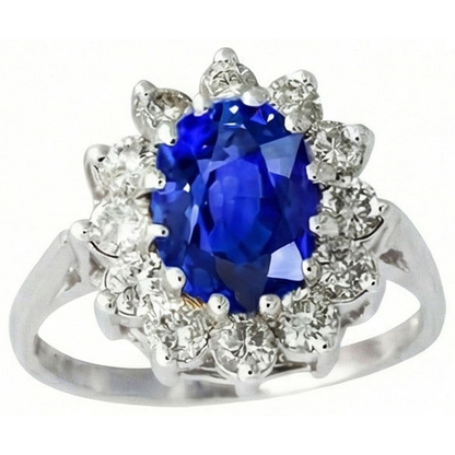 6.50 Carat Flower Sri Lankan Sapphire Ring Natural Earth Mined Diamond White Gold 14K