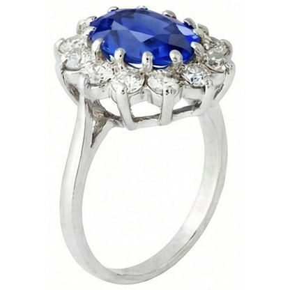 6.50 Carat Flower Sri Lankan Sapphire Ring Natural Earth Mined Diamond White Gold 14K
