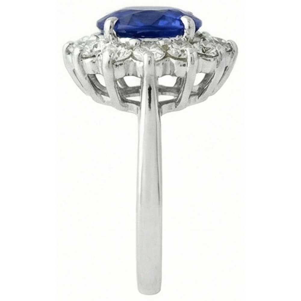6.50 Carat Flower Sri Lankan Sapphire Ring Natural Earth Mined Diamond White Gold 14K