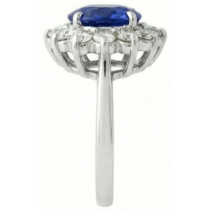 6.50 Carat Flower Sri Lankan Sapphire Ring Natural Earth Mined Diamond White Gold 14K