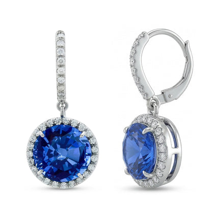 6.50 Carats Emerald And IGI CERTIFIED Diamond Drop Earrings White Gold 14K