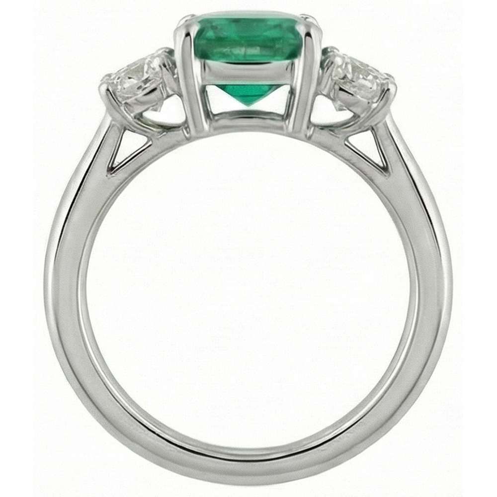 6.50 Carats Green Emerald GIA & Natural Earth Mined Diamond 3 Stone Ring White Gold 14K