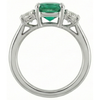 6.50 Carats Green Emerald GIA & Natural Earth Mined Diamond 3 Stone Ring White Gold 14K