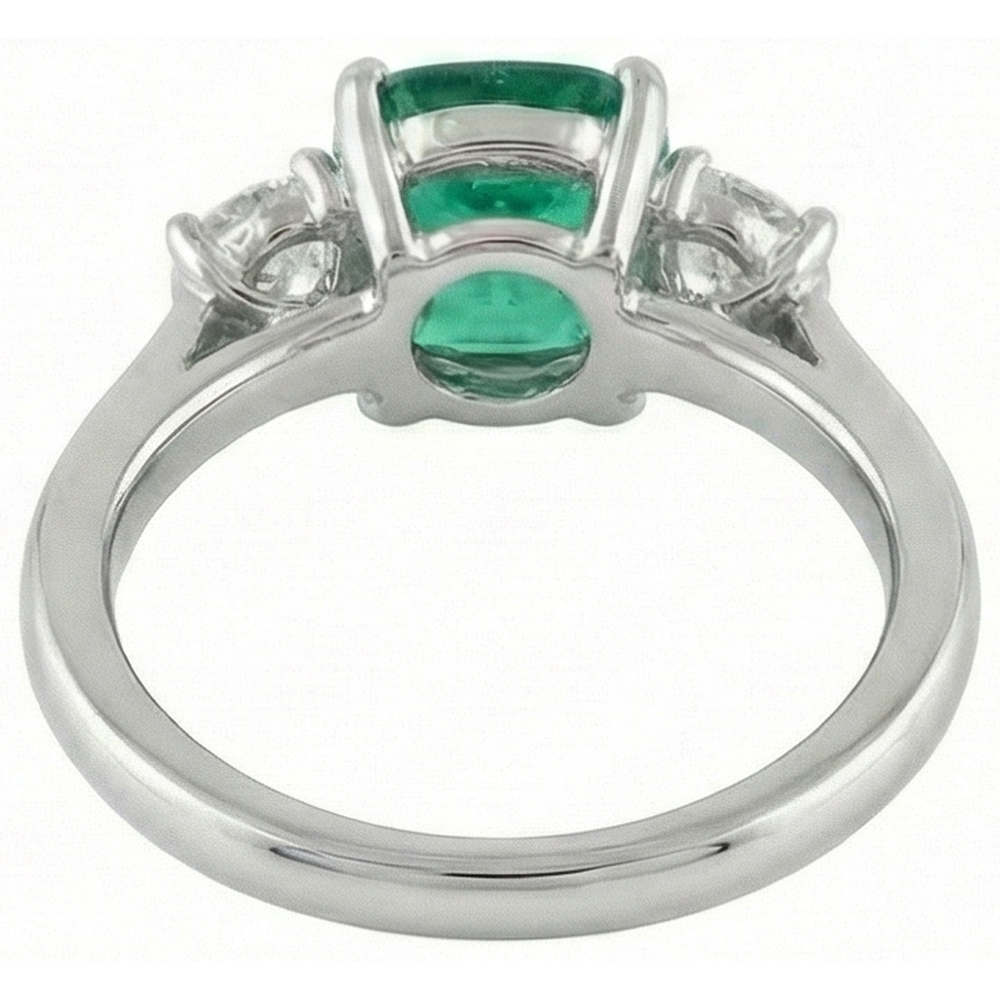 6.50 Carats Green Emerald GIA & Natural Earth Mined Diamond 3 Stone Ring White Gold 14K