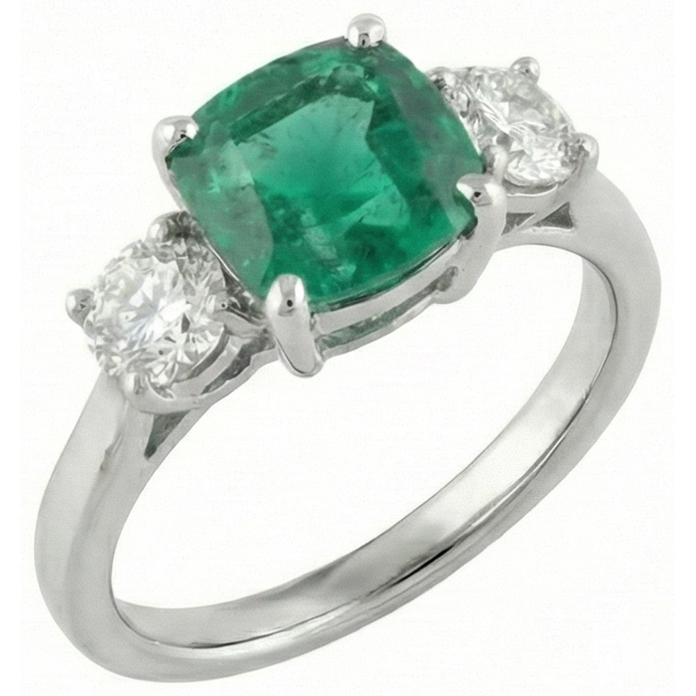 6.50 Carats Green Emerald GIA & Natural Earth Mined Diamond 3 Stone Ring White Gold 14K