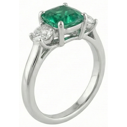 6.50 Carats Green Emerald GIA & Natural Earth Mined Diamond 3 Stone Ring White Gold 14K