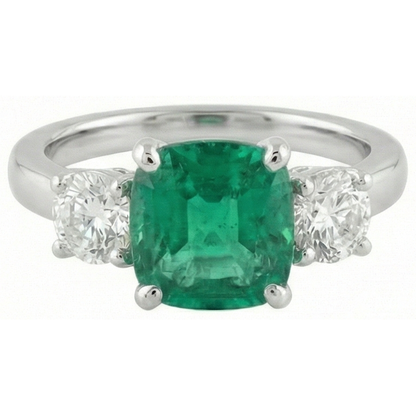 6.50 Carats Green Emerald GIA & Natural Earth Mined Diamond 3 Stone Ring White Gold 14K