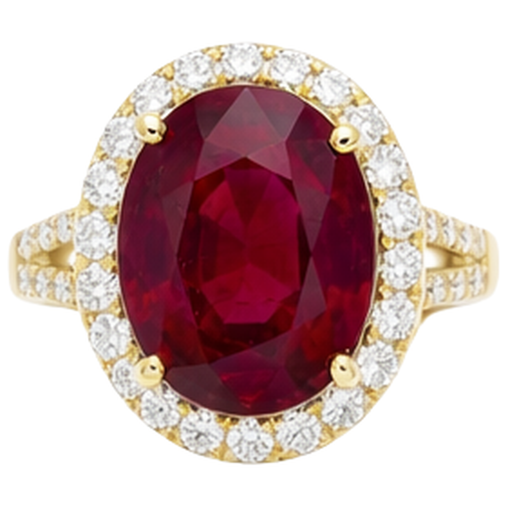 6.50 Carats Ruby IGI CERTIFIED And Diamond Ring Fine Jewelry 14K Yellow Gold