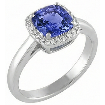 6.50 Ct Cushion Halo Tanzanite And Natural Earth Mined Diamonds Ring White Gold 14K