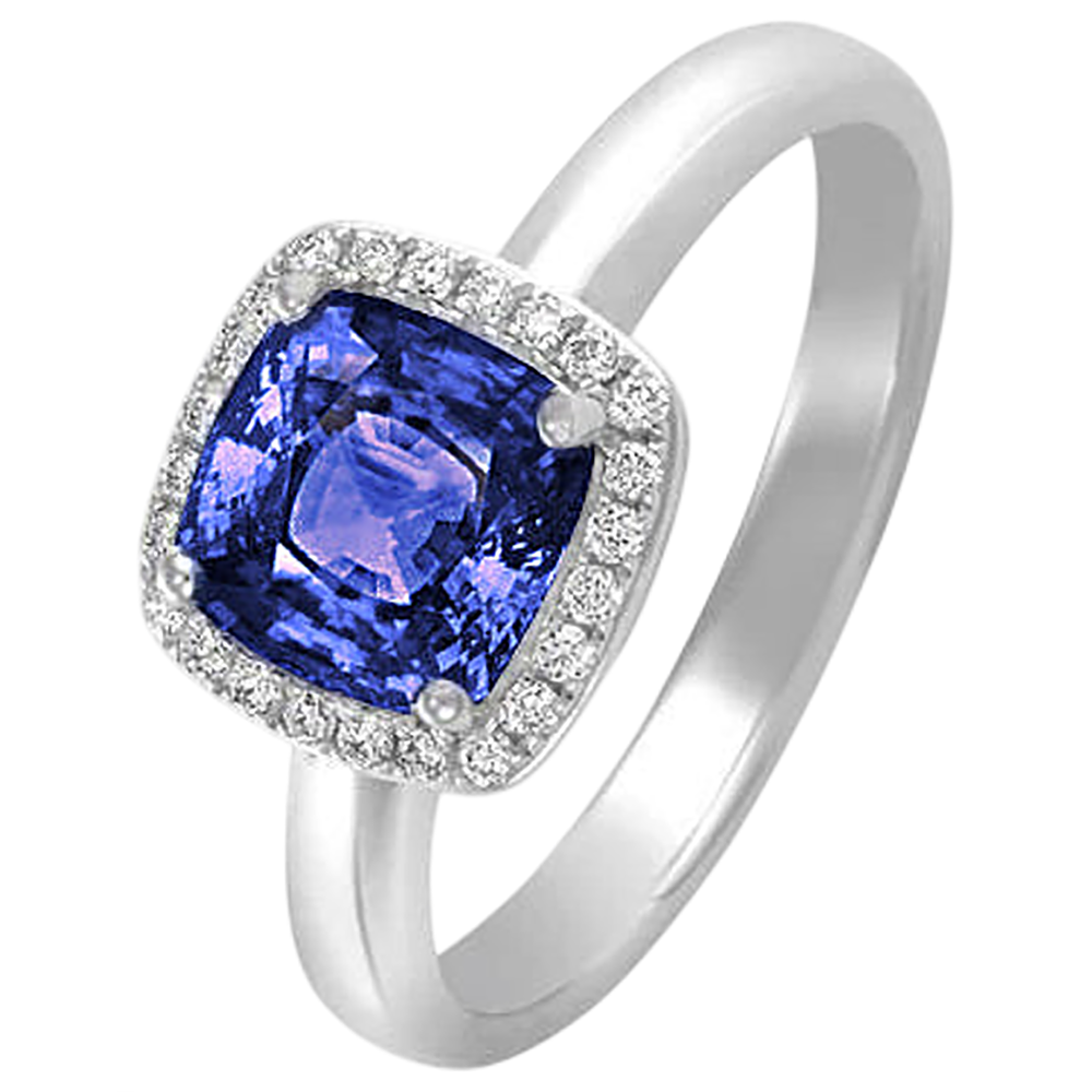 6.50 Ct Cushion Halo Tanzanite And Natural Earth Mined Diamonds Ring White Gold 14K
