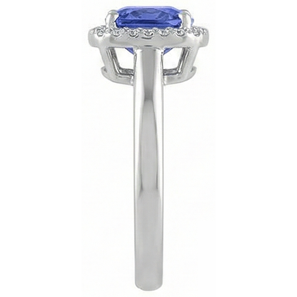6.50 Ct Cushion Halo Tanzanite And Natural Earth Mined Diamonds Ring White Gold 14K