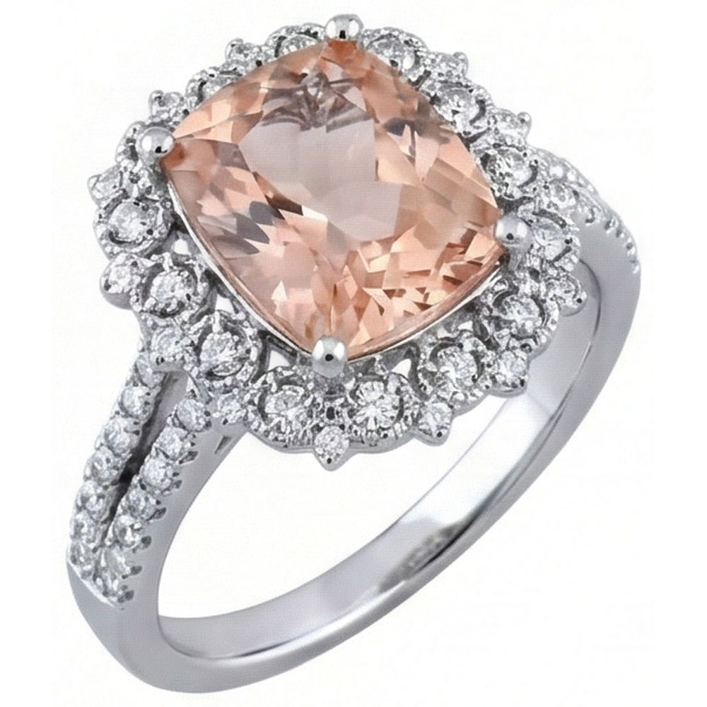 6.50 Ct Cushion Morganite And Natural Earth Mined Diamonds Ring Gold 14K