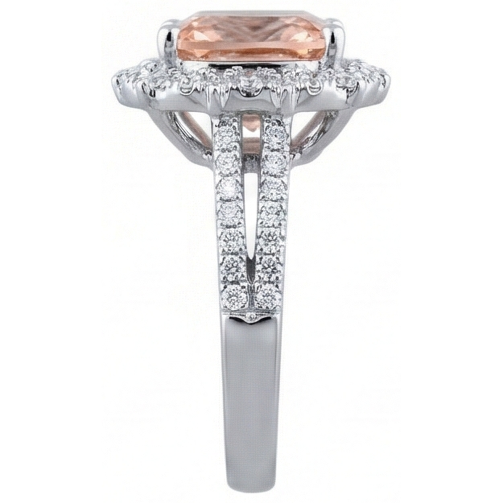 6.50 Ct Cushion Morganite And Natural Earth Mined Diamonds Ring Gold 14K