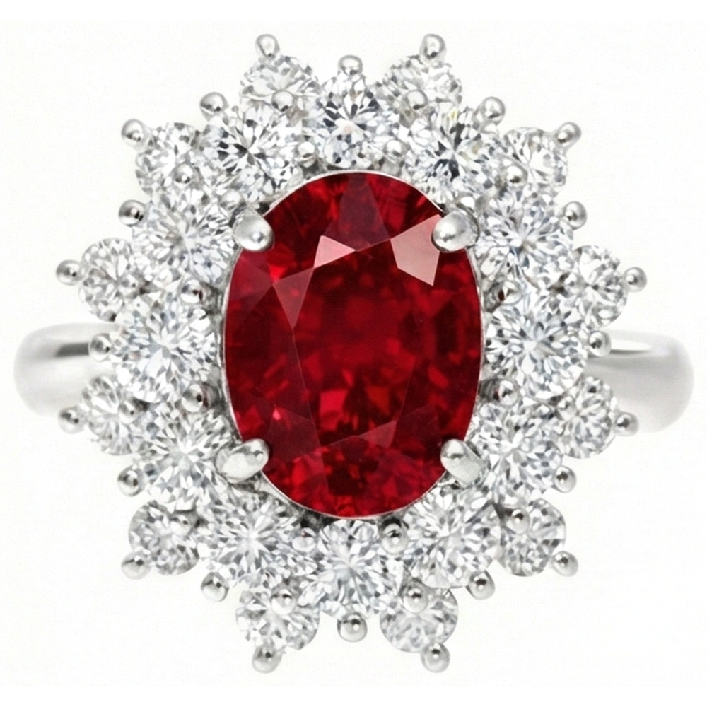 6.50 Ct Red Ruby With Natural Earth Mined Diamonds Ring White Gold