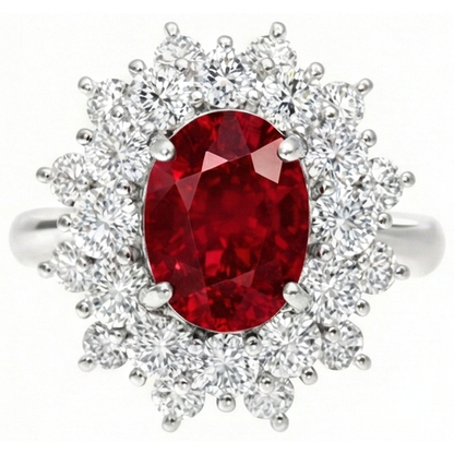 6.50 Ct Red Ruby With Natural Earth Mined Diamonds Ring White Gold